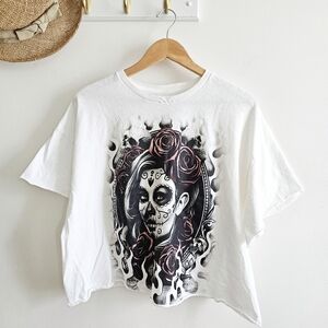 DOM Its About The Art White Graphic TShirt Sugar Skull Dia De Muertos Floral 2XL